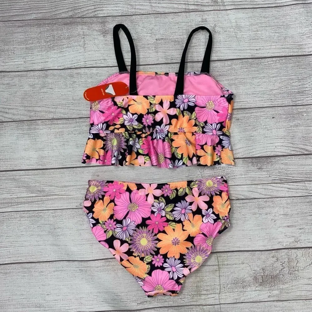 Wonder nation girls 10/12 L mid rise 2 piece floral print tankini set brand new